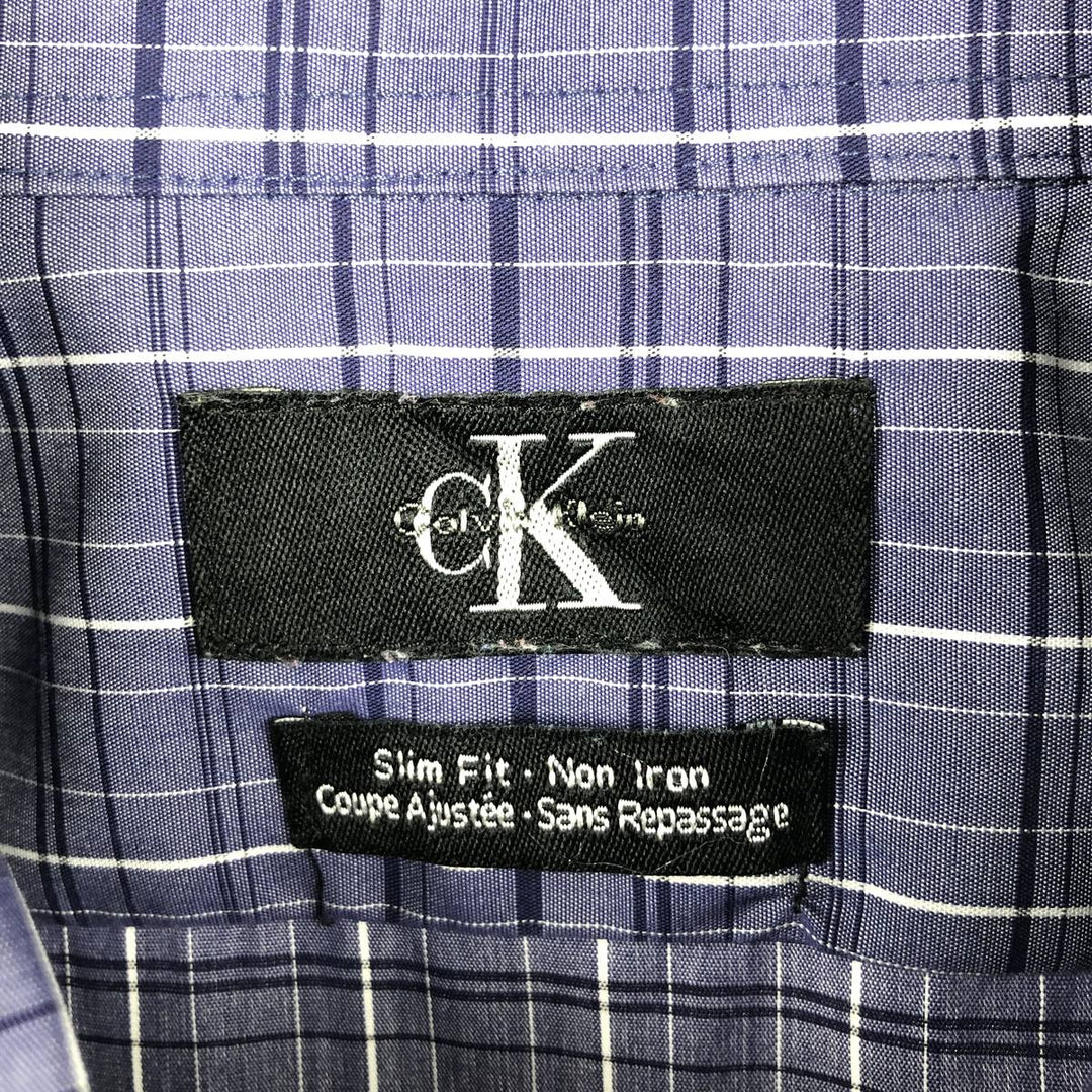 90s-00'S Calvin Klein Slim Fit equivalent wide collar long-sleeved cotton check shirt men's L cotton Indigo Vintage Second Hand
