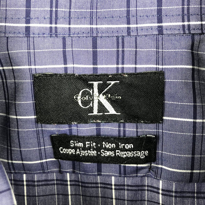 90s-00'S Calvin Klein Slim Fit equivalent wide collar long-sleeved cotton check shirt men's L cotton Indigo Vintage Second Hand
