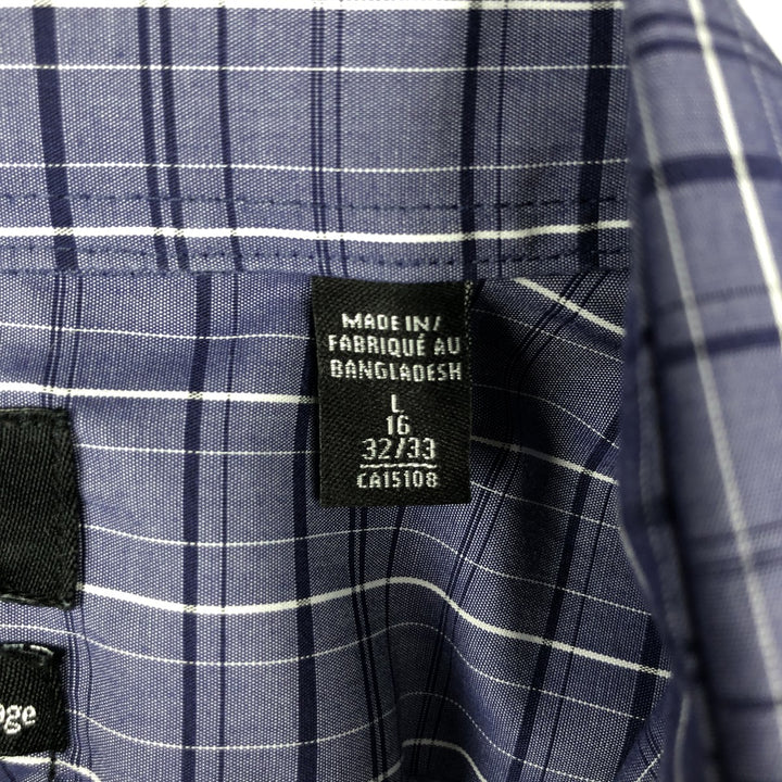 90s-00'S Calvin Klein Slim Fit equivalent wide collar long-sleeved cotton check shirt men's L cotton Indigo Vintage Second Hand