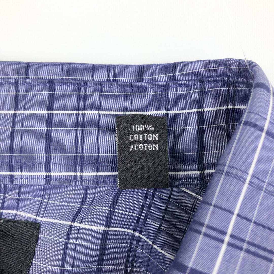 90s-00'S Calvin Klein Slim Fit equivalent wide collar long-sleeved cotton check shirt men's L cotton Indigo Vintage Second Hand