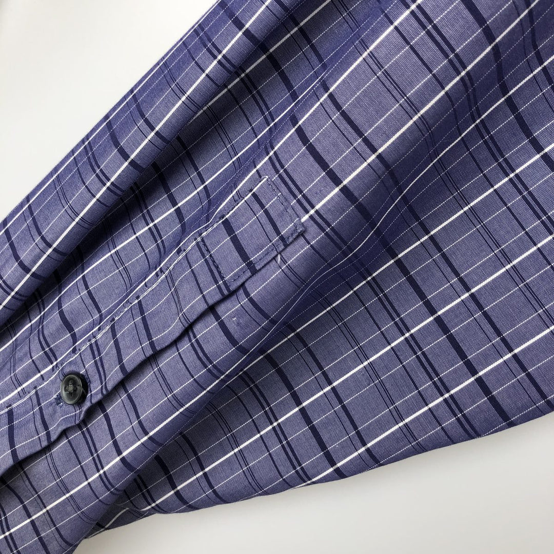90s-00'S Calvin Klein Slim Fit equivalent wide collar long-sleeved cotton check shirt men's L cotton Indigo Vintage Second Hand