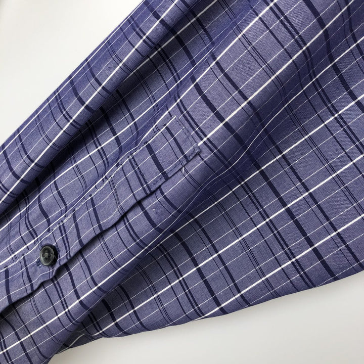 90s-00'S Calvin Klein Slim Fit equivalent wide collar long-sleeved cotton check shirt men's L cotton Indigo Vintage Second Hand