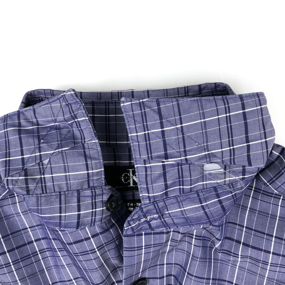 90s-00'S Calvin Klein Slim Fit equivalent wide collar long-sleeved cotton check shirt men's L cotton Indigo Vintage Second Hand