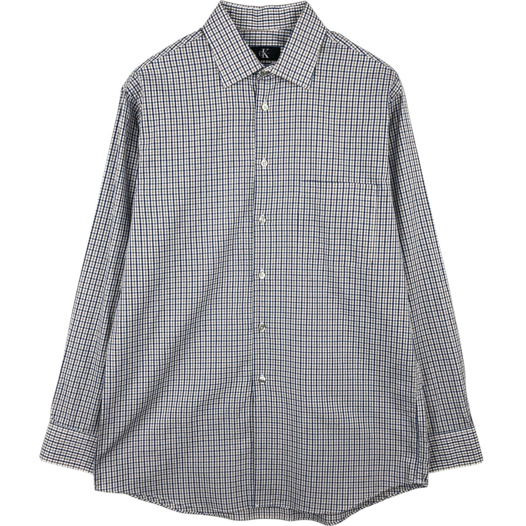 90s-00'S Calvin Klein Regular Fit Long-Sleeve Cotton Check Shirt, Men's Size M (approx.) cotton Navy blue Vintage Second Hand