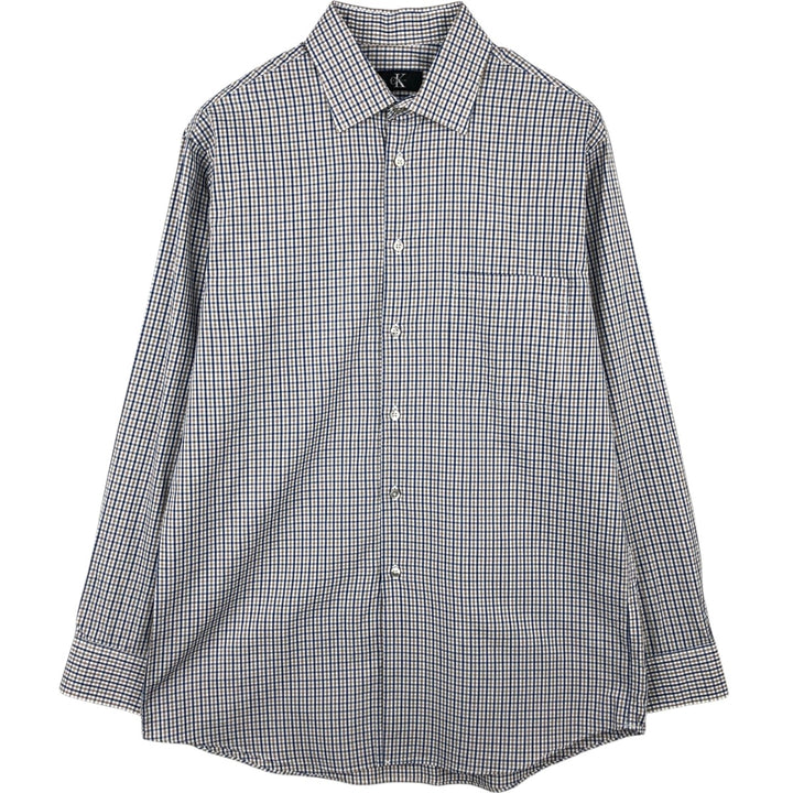 90s-00'S Calvin Klein Regular Fit Long-Sleeve Cotton Check Shirt, Men's Size M (approx.) cotton Navy blue Vintage Second Hand