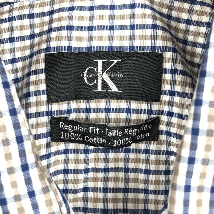 90s-00'S Calvin Klein Regular Fit Long-Sleeve Cotton Check Shirt, Men's Size M (approx.) cotton Navy blue Vintage Second Hand