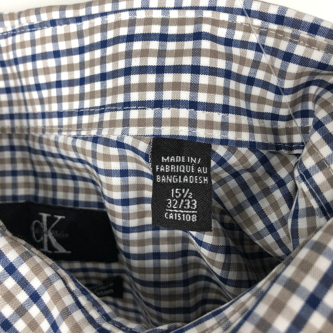 90s-00'S Calvin Klein Regular Fit Long-Sleeve Cotton Check Shirt, Men's Size M (approx.) cotton Navy blue Vintage Second Hand