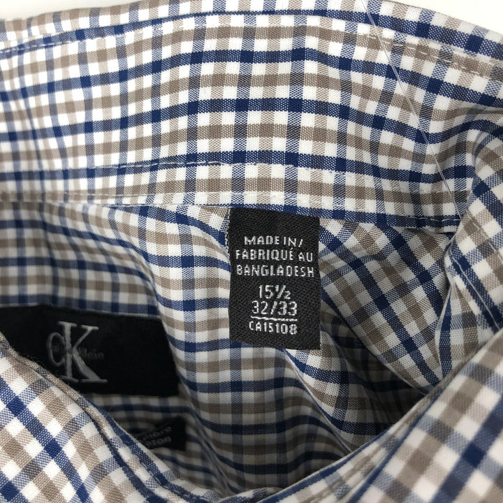 90s-00'S Calvin Klein Regular Fit Long-Sleeve Cotton Check Shirt, Men's Size M (approx.) cotton Navy blue Vintage Second Hand