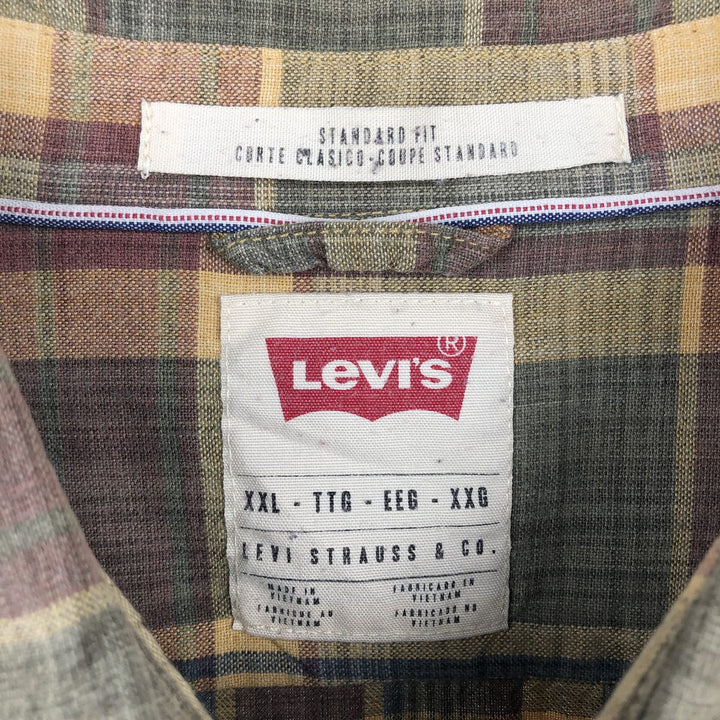Levi's Standard Fit Long-Sleeve Cotton Check Shirt, Men's Size XXL (approx.) cotton Khaki type Vintage Second Hand