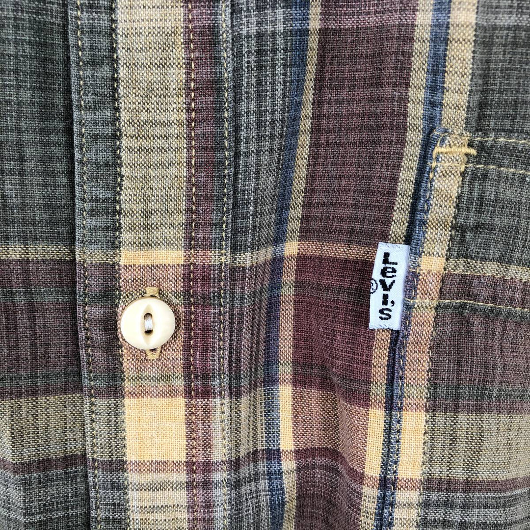 Levi's Standard Fit Long-Sleeve Cotton Check Shirt, Men's Size XXL (approx.) cotton Khaki type Vintage Second Hand