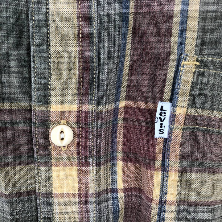 Levi's Standard Fit Long-Sleeve Cotton Check Shirt, Men's Size XXL (approx.) cotton Khaki type Vintage Second Hand