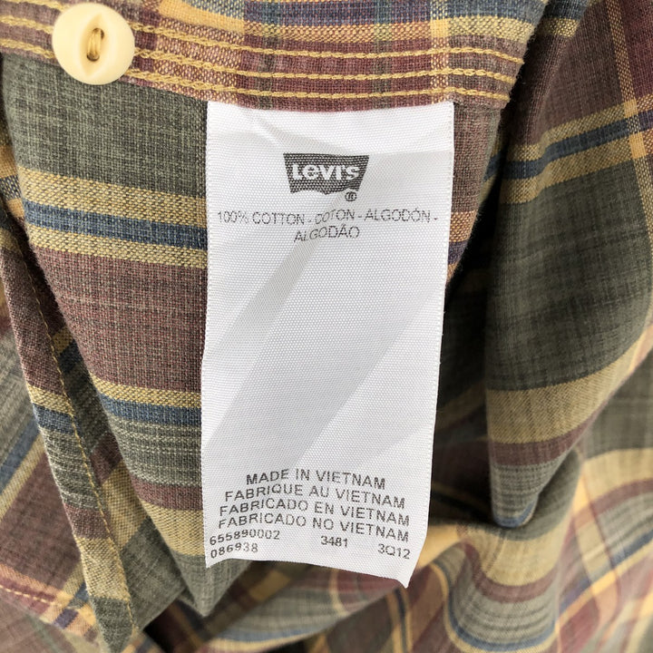 Levi's Standard Fit Long-Sleeve Cotton Check Shirt, Men's Size XXL (approx.) cotton Khaki type Vintage Second Hand