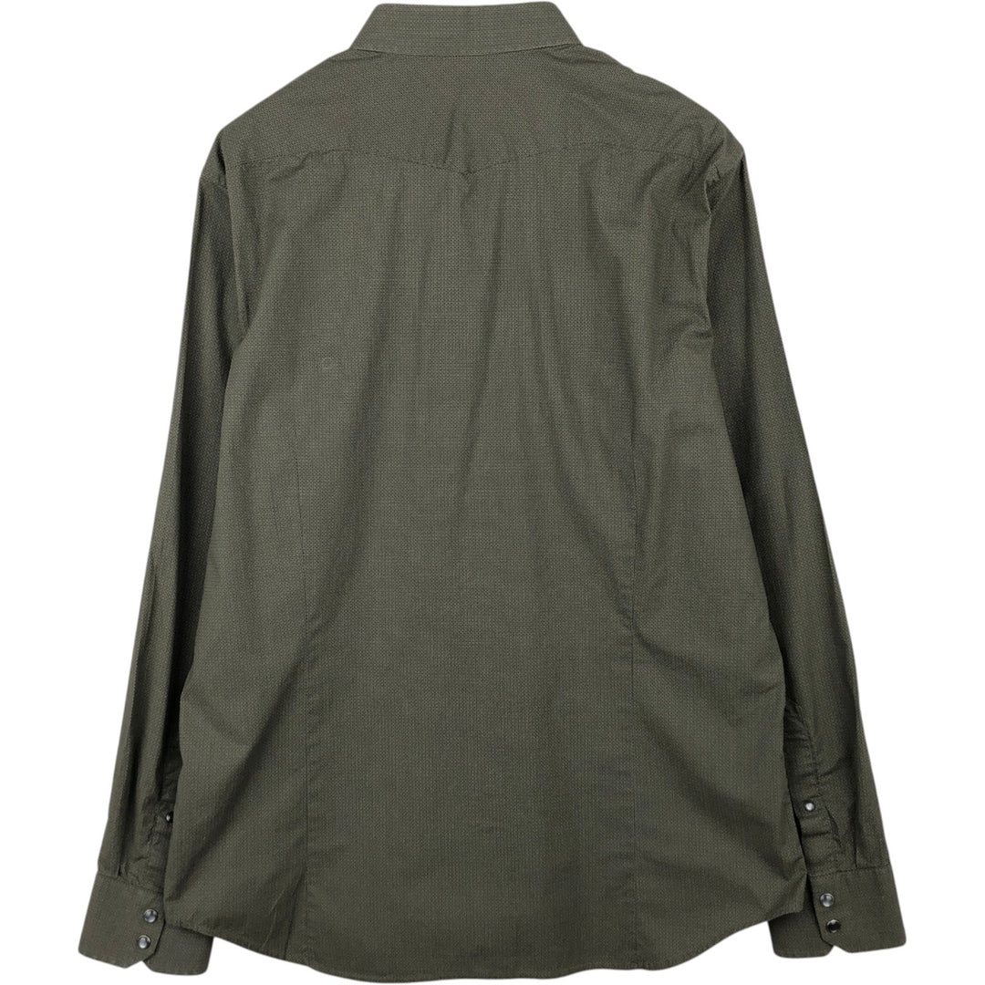 Banana Republic Slim Fit All-Over Print Long-Sleeve Western Shirt (Men's Size L) cotton Khaki type Vintage Second Hand