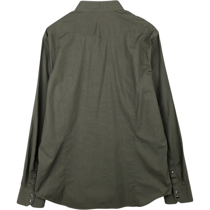 Banana Republic Slim Fit All-Over Print Long-Sleeve Western Shirt (Men's Size L) cotton Khaki type Vintage Second Hand