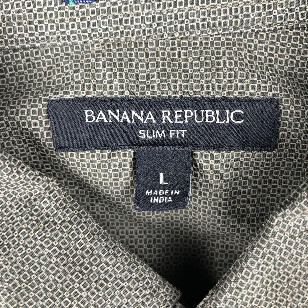 Banana Republic Slim Fit All-Over Print Long-Sleeve Western Shirt (Men's Size L) cotton Khaki type Vintage Second Hand