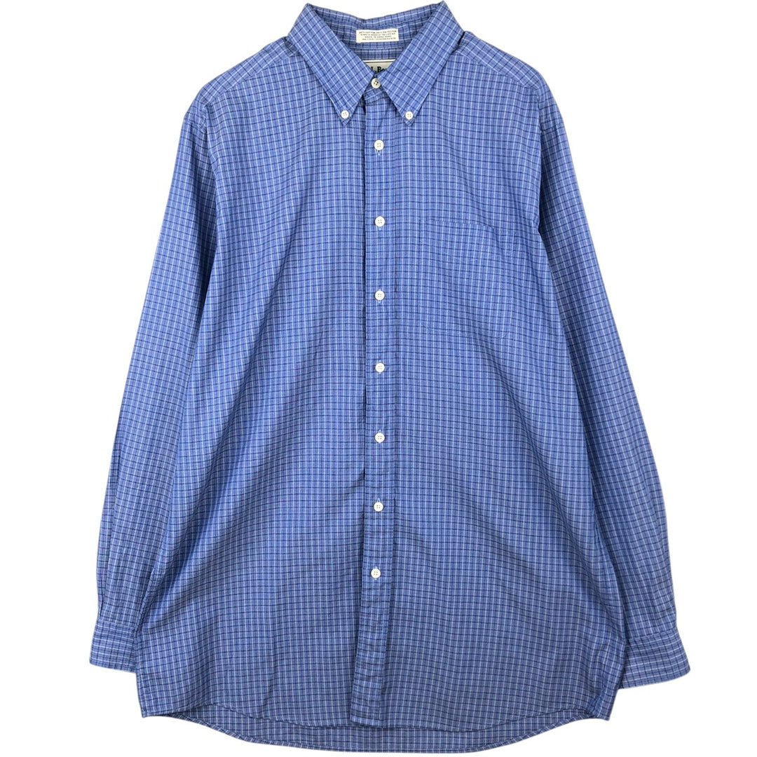 Vintage LLBean long-sleeved button-down check shirt from the 1990s, men's size L. cotton blue type Vintage Second Hand