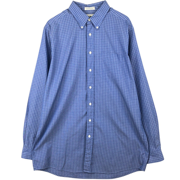 Vintage LLBean long-sleeved button-down check shirt from the 1990s, men's size L. cotton blue type Vintage Second Hand