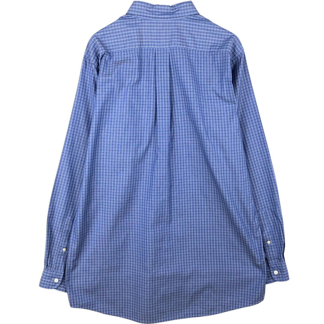 Vintage LLBean long-sleeved button-down check shirt from the 1990s, men's size L. cotton blue type Vintage Second Hand