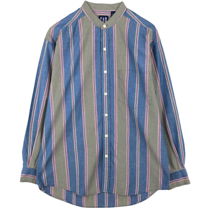 90'S GAP (Old GAP) Stand Collar Multi-Stripe Long Sleeve Cotton Stripe Shirt, Men's Size M (approx.) cotton Khaki type Vintage Second Hand