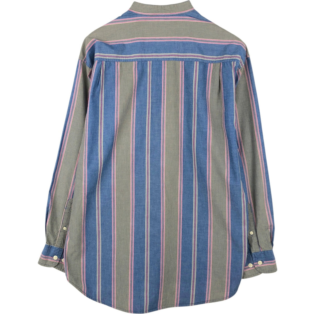 90'S GAP (Old GAP) Stand Collar Multi-Stripe Long Sleeve Cotton Stripe Shirt, Men's Size M (approx.) cotton Khaki type Vintage Second Hand