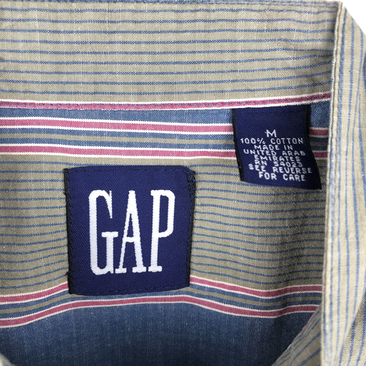 90'S GAP (Old GAP) Stand Collar Multi-Stripe Long Sleeve Cotton Stripe Shirt, Men's Size M (approx.) cotton Khaki type Vintage Second Hand