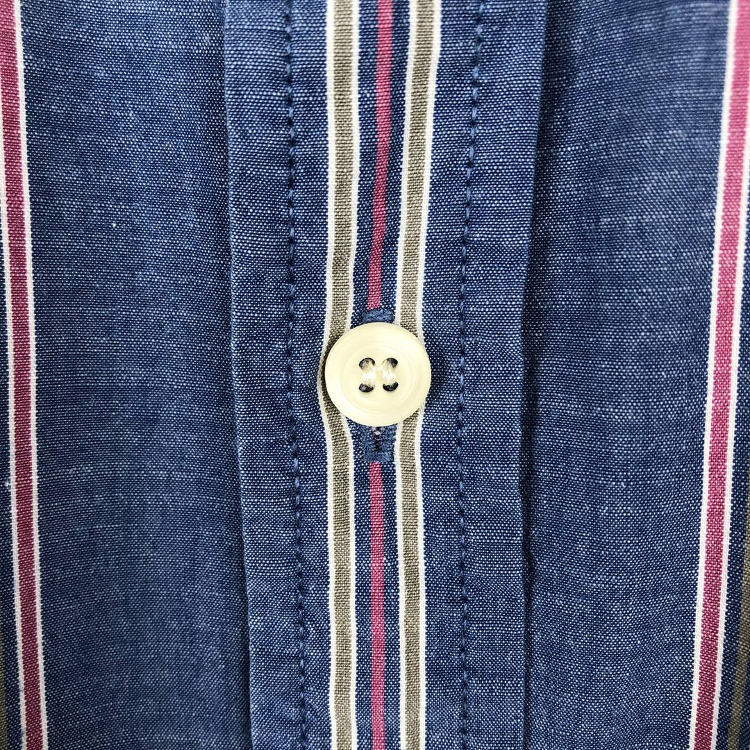 90'S GAP (Old GAP) Stand Collar Multi-Stripe Long Sleeve Cotton Stripe Shirt, Men's Size M (approx.) cotton Khaki type Vintage Second Hand