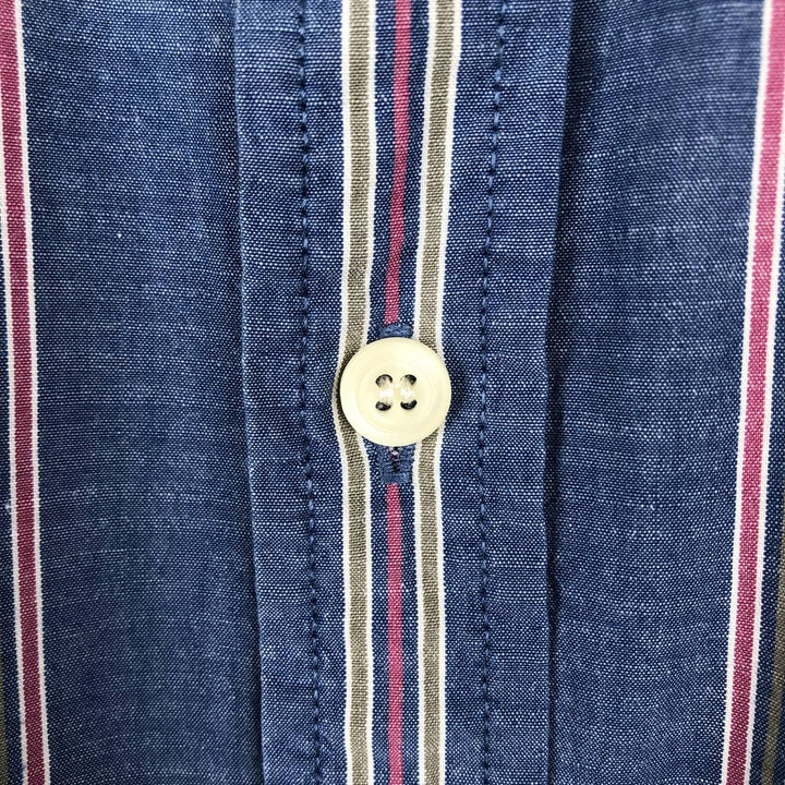90'S GAP (Old GAP) Stand Collar Multi-Stripe Long Sleeve Cotton Stripe Shirt, Men's Size M (approx.) cotton Khaki type Vintage Second Hand