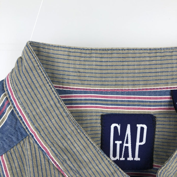 90'S GAP (Old GAP) Stand Collar Multi-Stripe Long Sleeve Cotton Stripe Shirt, Men's Size M (approx.) cotton Khaki type Vintage Second Hand