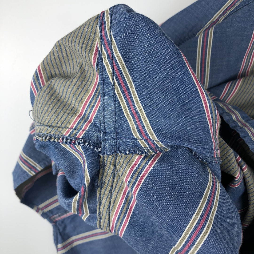 90'S GAP (Old GAP) Stand Collar Multi-Stripe Long Sleeve Cotton Stripe Shirt, Men's Size M (approx.) cotton Khaki type Vintage Second Hand