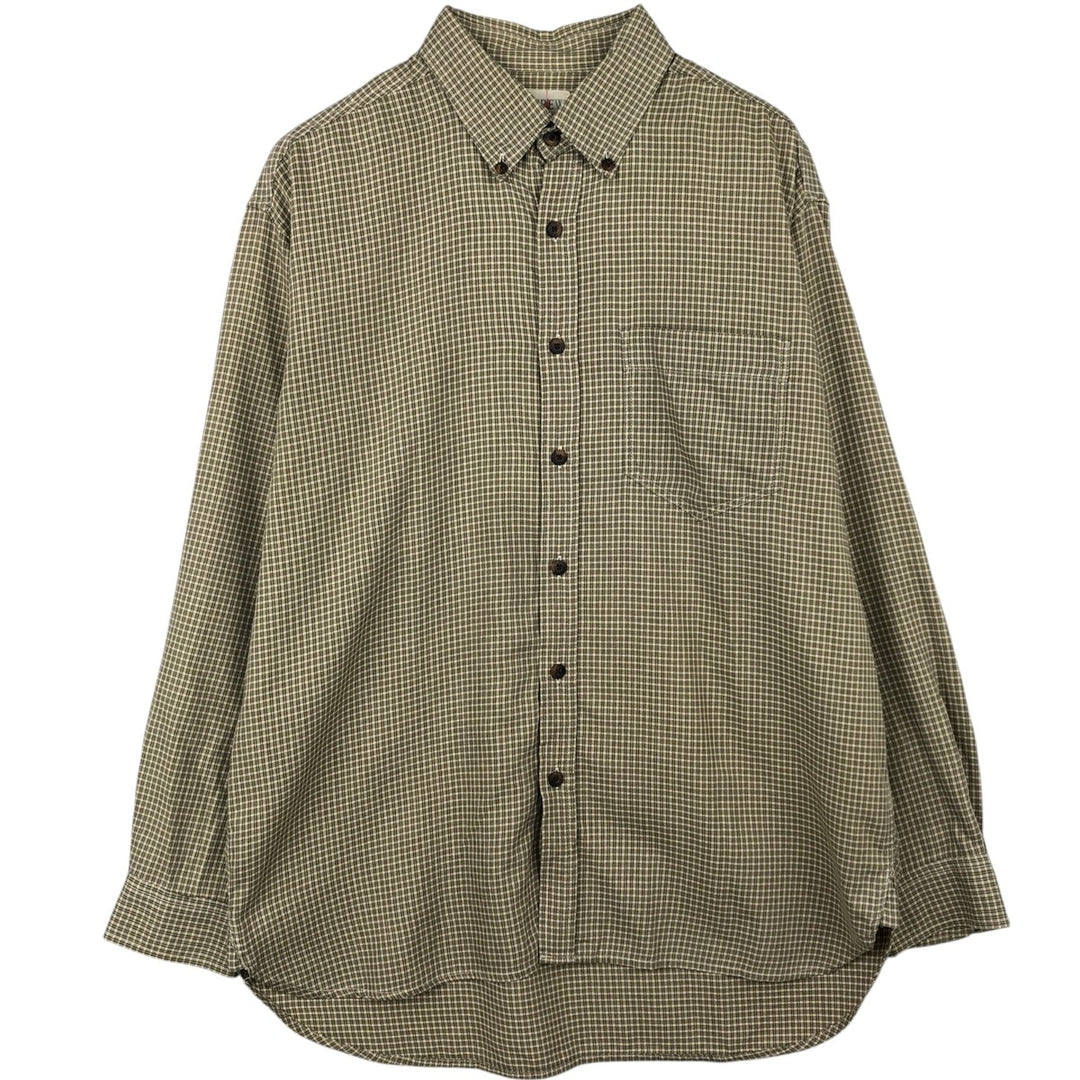 90'S J.Crew all-over print long-sleeved button-down shirt, men's size M equivalent, vintage. cotton Khaki type Vintage Second Hand
