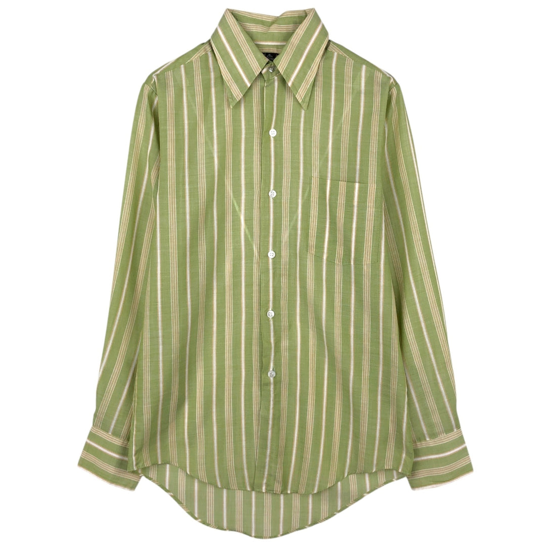 TOWN CRAFT Stripe Pattern Multi-Stripe Long-Sleeve Cotton Stripe Shirt, Men's Size S (Equivalent), Vintage polyester green type yellow green Vintage Second Hand