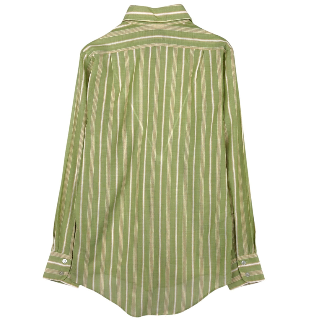 TOWN CRAFT Stripe Pattern Multi-Stripe Long-Sleeve Cotton Stripe Shirt, Men's Size S (Equivalent), Vintage polyester green type yellow green Vintage Second Hand