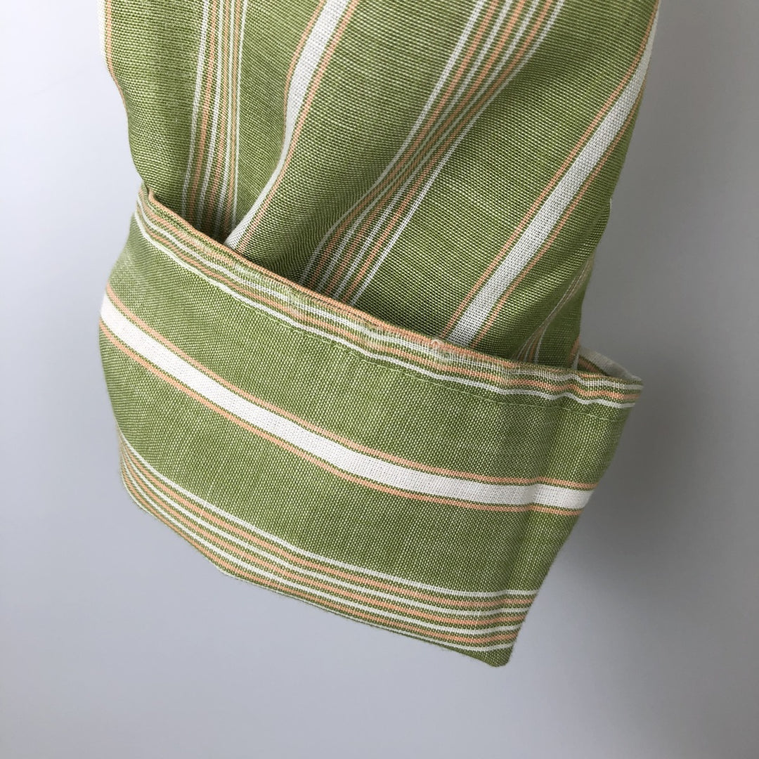 TOWN CRAFT Stripe Pattern Multi-Stripe Long-Sleeve Cotton Stripe Shirt, Men's Size S (Equivalent), Vintage polyester green type yellow green Vintage Second Hand