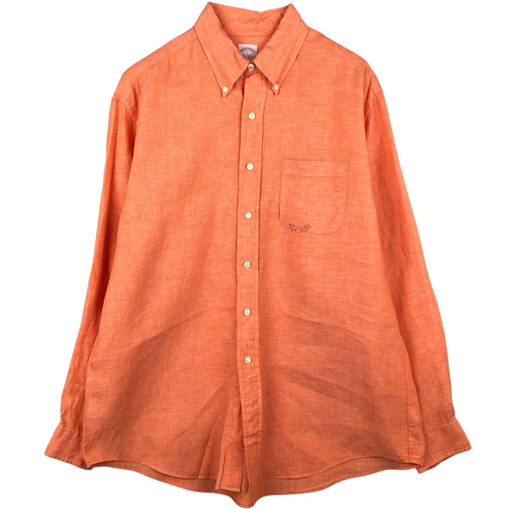 Brooks Brothers Est.1818 Long Sleeve Linen Button Down Shirt, Men's Size L linen orange type Vintage Second Hand