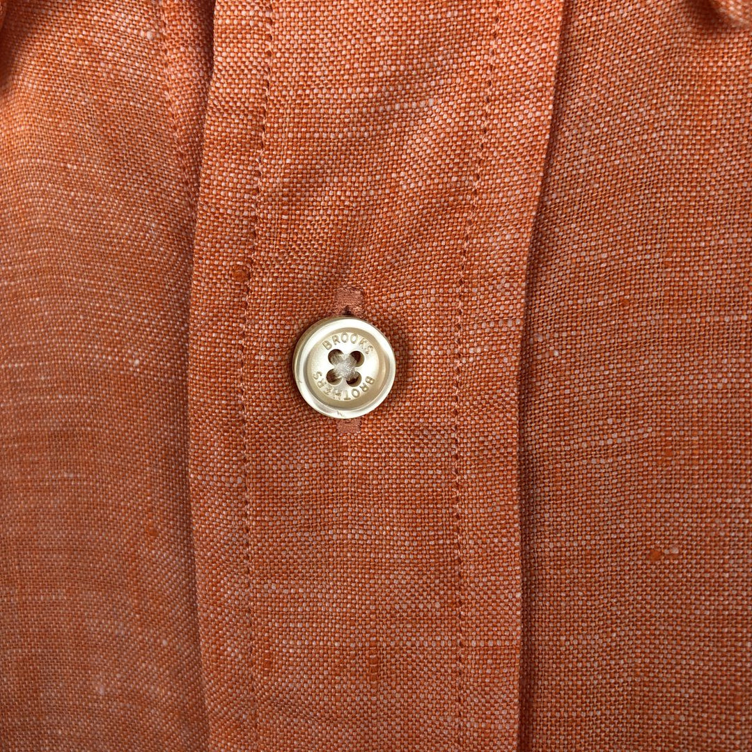 Brooks Brothers Est.1818 Long Sleeve Linen Button Down Shirt, Men's Size L linen orange type Vintage Second Hand