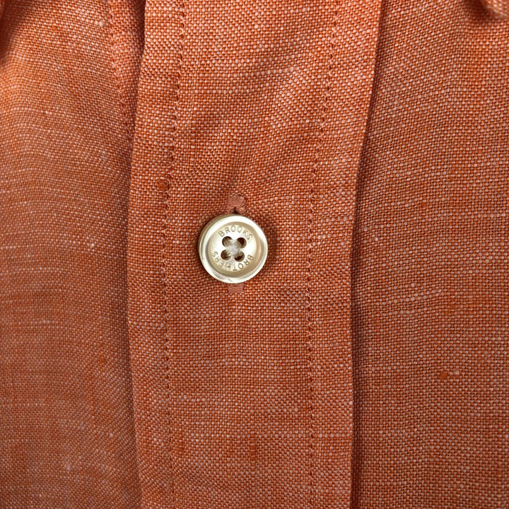 Brooks Brothers Est.1818 Long Sleeve Linen Button Down Shirt, Men's Size L linen orange type Vintage Second Hand
