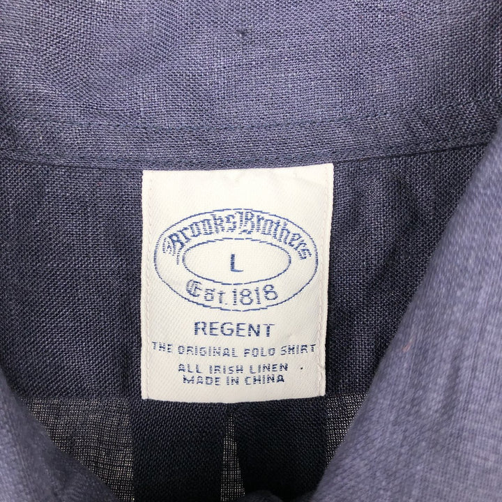 Brooks Brothers Est. 1818 REGENT Long Sleeve Linen Button-Down Shirt, Men's Size L linen navy blue type Vintage Second Hand