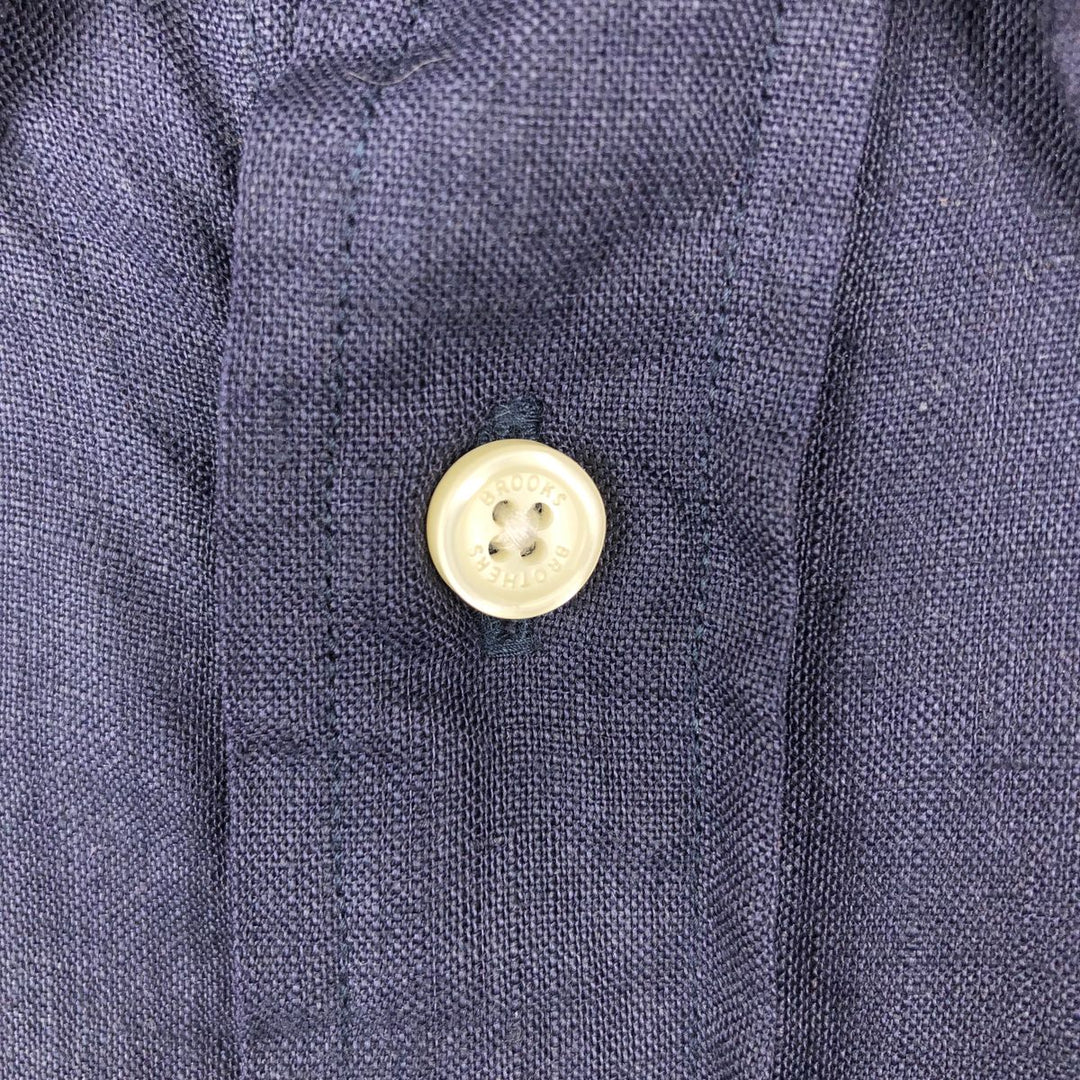Brooks Brothers Est. 1818 REGENT Long Sleeve Linen Button-Down Shirt, Men's Size L linen navy blue type Vintage Second Hand