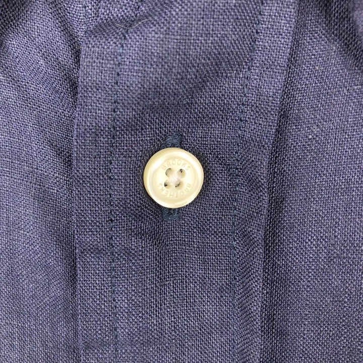 Brooks Brothers Est. 1818 REGENT Long Sleeve Linen Button-Down Shirt, Men's Size L linen navy blue type Vintage Second Hand