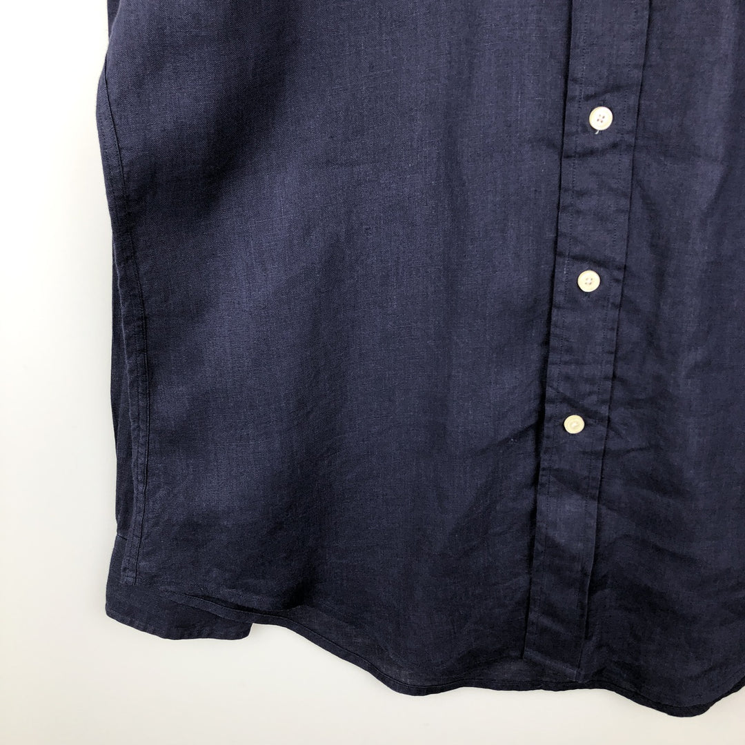 Brooks Brothers Est. 1818 REGENT Long Sleeve Linen Button-Down Shirt, Men's Size L linen navy blue type Vintage Second Hand