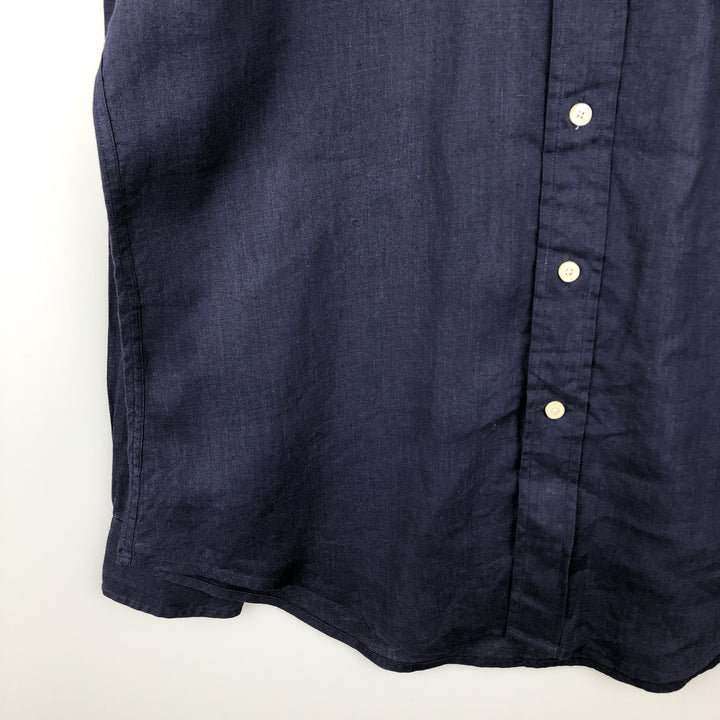 Brooks Brothers Est. 1818 REGENT Long Sleeve Linen Button-Down Shirt, Men's Size L linen navy blue type Vintage Second Hand