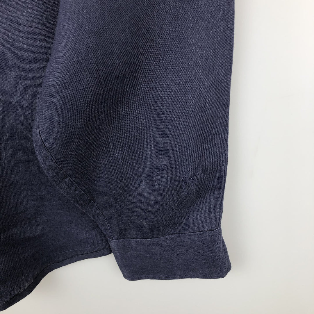 Brooks Brothers Est. 1818 REGENT Long Sleeve Linen Button-Down Shirt, Men's Size L linen navy blue type Vintage Second Hand