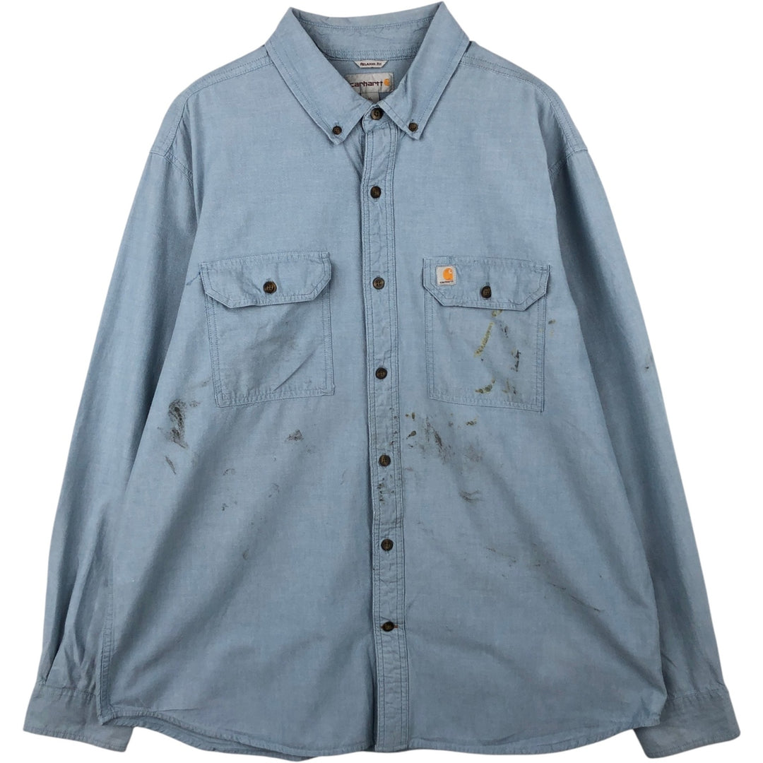 Carhartt Relaxed Fit Button-Down Long-Sleeve Chambray Shirt, Men's Size XL (approx.) cotton blue type Vintage Second Hand