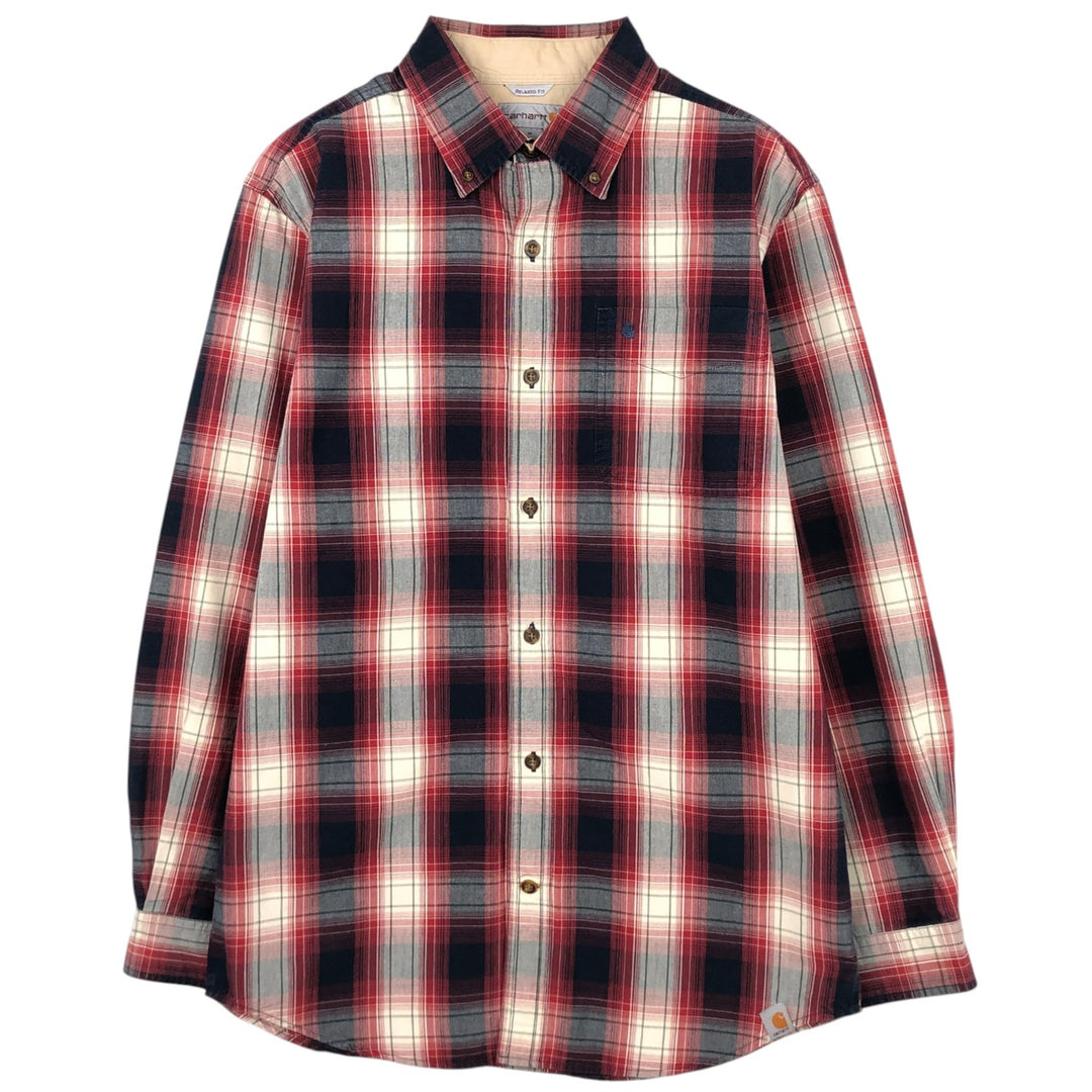Carhartt Relaxed Fit Check Pattern Ombre Check Long Sleeve Button-Down Work Shirt, Men's Size M (approx.) cotton red type Vintage Second Hand