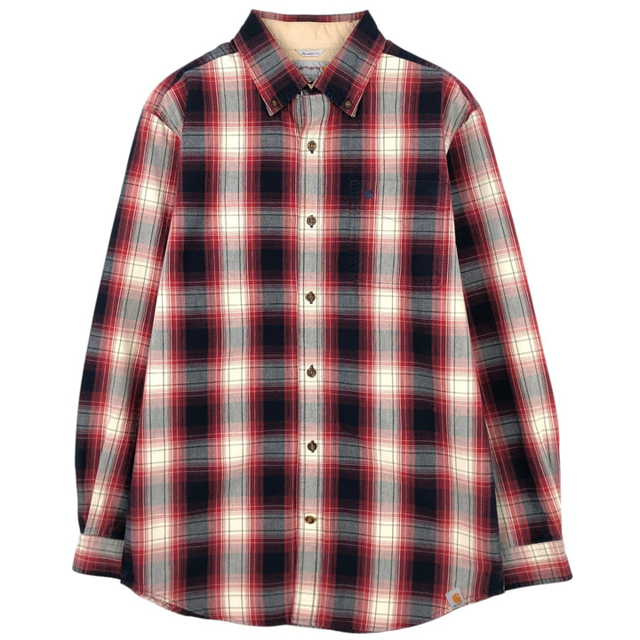 Carhartt Relaxed Fit Check Pattern Ombre Check Long Sleeve Button-Down Work Shirt, Men's Size M (approx.) cotton red type Vintage Second Hand