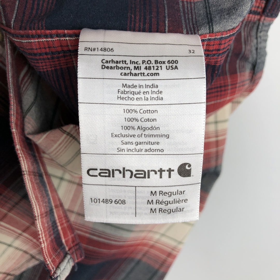 Carhartt Relaxed Fit Check Pattern Ombre Check Long Sleeve Button-Down Work Shirt, Men's Size M (approx.) cotton red type Vintage Second Hand