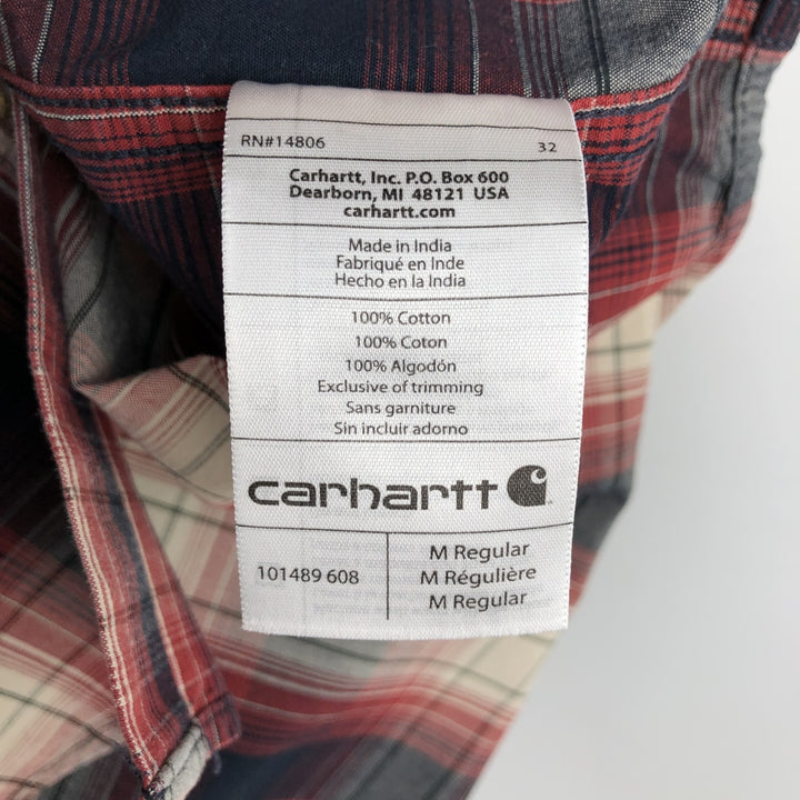 Carhartt Relaxed Fit Check Pattern Ombre Check Long Sleeve Button-Down Work Shirt, Men's Size M (approx.) cotton red type Vintage Second Hand
