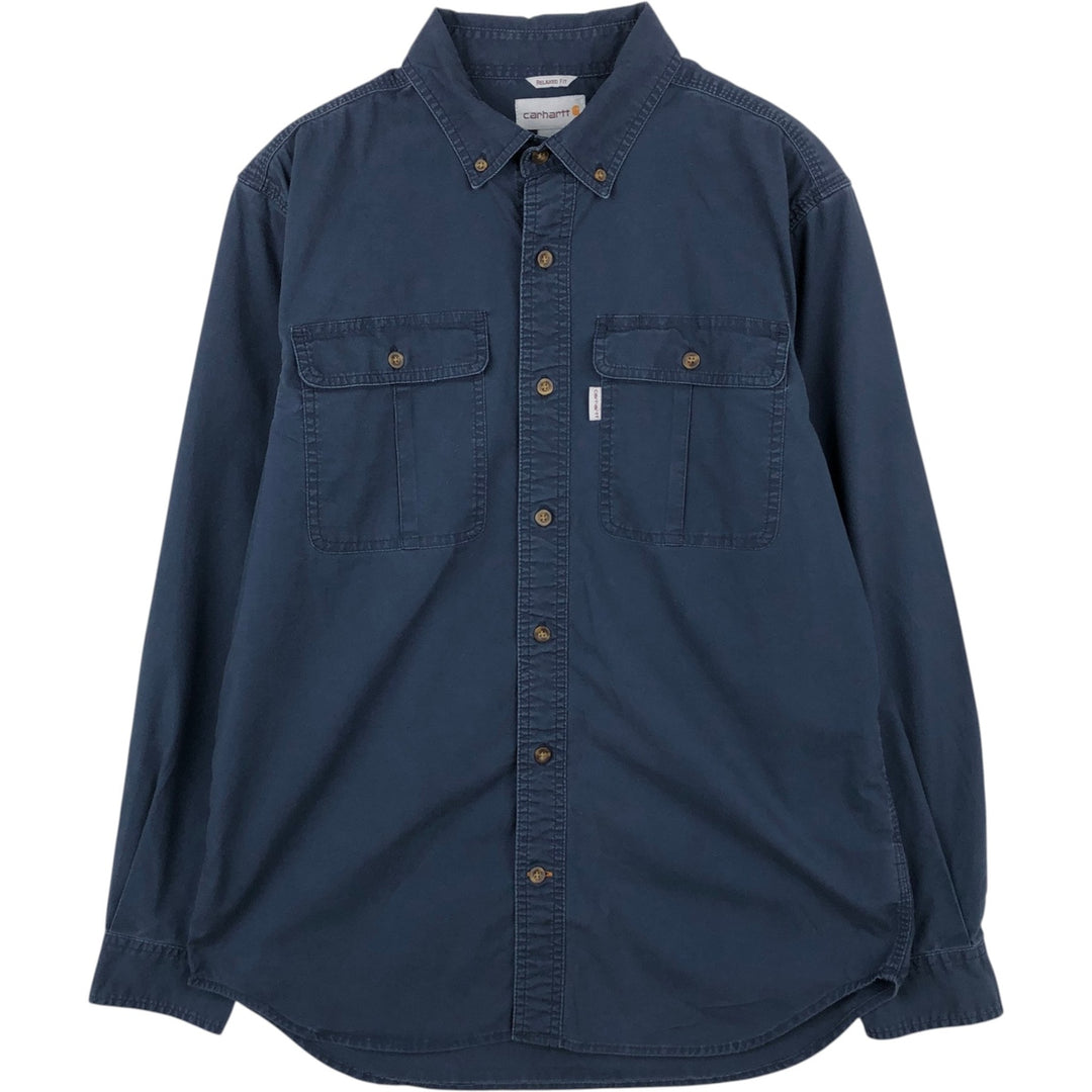 Carhartt Relaxed Fit Long Sleeve Button-Down Work Shirt, Men's Size Medium cotton navy blue type Vintage Second Hand