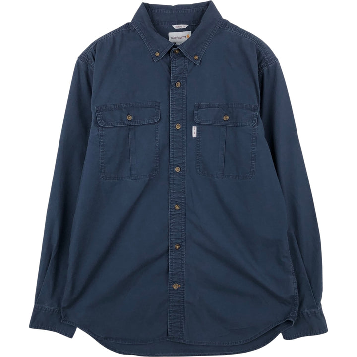 Carhartt Relaxed Fit Long Sleeve Button-Down Work Shirt, Men's Size Medium cotton navy blue type Vintage Second Hand