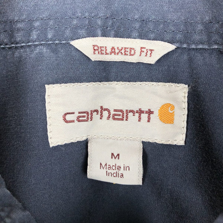 Carhartt Relaxed Fit Long Sleeve Button-Down Work Shirt, Men's Size Medium cotton navy blue type Vintage Second Hand